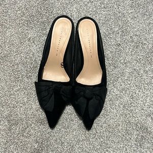 Black kitten heel suede mule